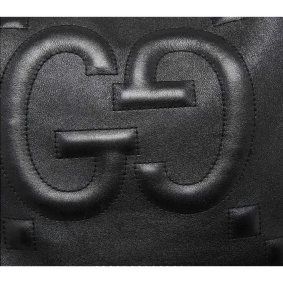 GUCCI BLACK LEATHER EMBOSSED APOLLO LOGO HOBO SHOULDER/TOTE BAG/GOLD CHAIN NWT - Picture 9 of 10